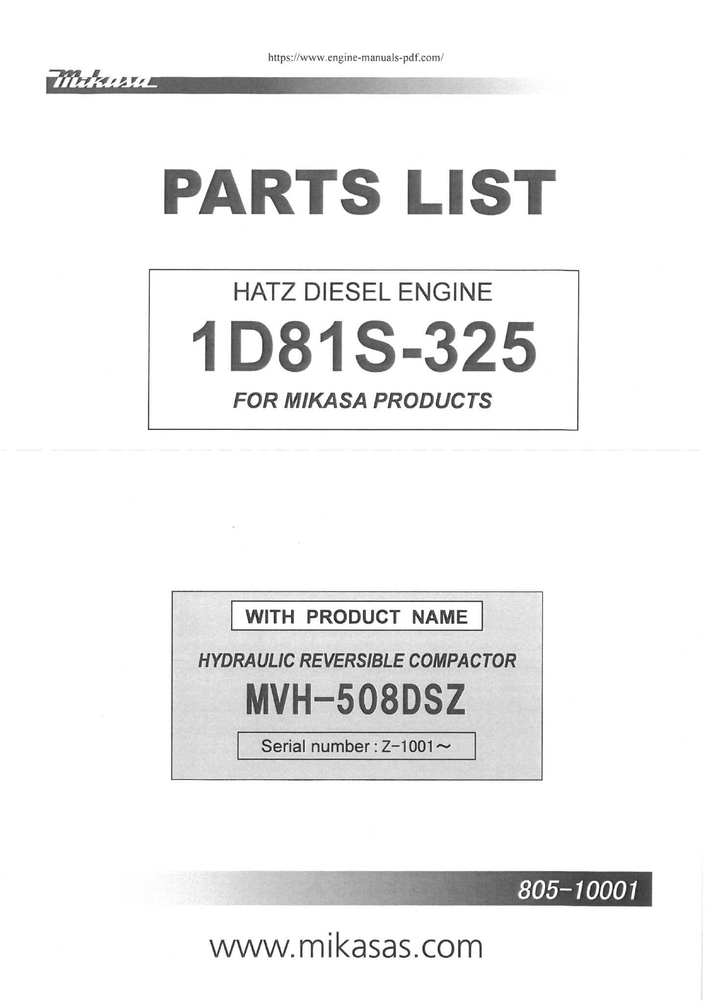 Hatz Diesel Engine 1D81S-325 Parts Manual