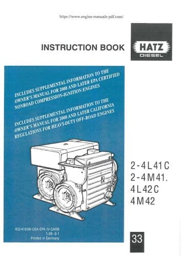 Hatz Diesel Engine 2-4L41C 2-4M41 4L42C 4M42 Operators Manual