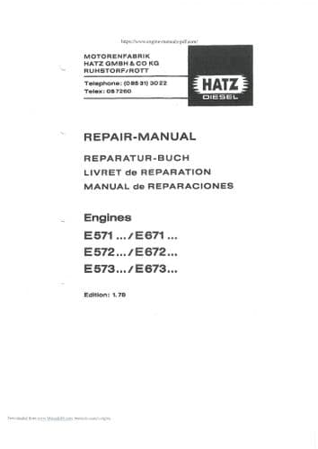 Hatz Diesel Engine E571 E671 E572 E672 E573 E673 Workshop Repair Manual