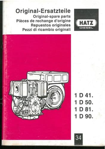 Hatz Engine 1 D 41, 1 D 50, 1 D 81, 1 D 90 Parts Manual - 1D41, 1D50, 1D81, 1D90