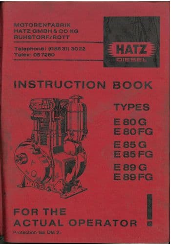 Hatz Engine E80G E80FG E85G E85FG E89G E89FG Operators Manual