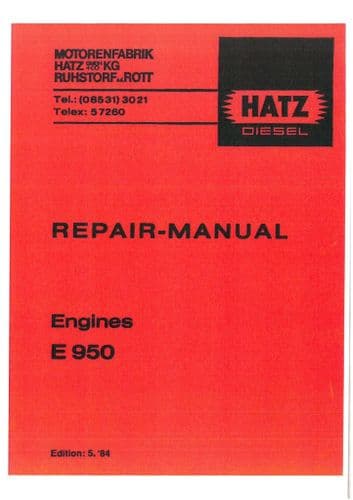 Hatz Engine E950 Workshop Service Repair Manual E 950