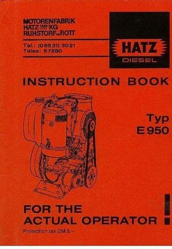 Hatz Engine Type E950 Operators Manual