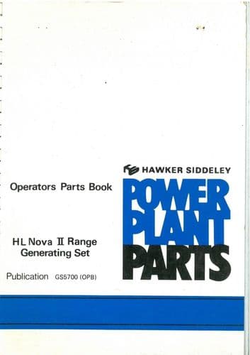 Hawker Siddeley Lister Petter Hl Nova II Range Generating Set- Operators Parts Manual
