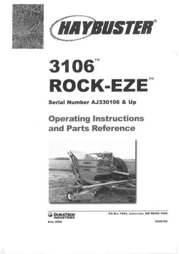 Haybuster 3106 Rock-Eze Operators Manual with Parts List