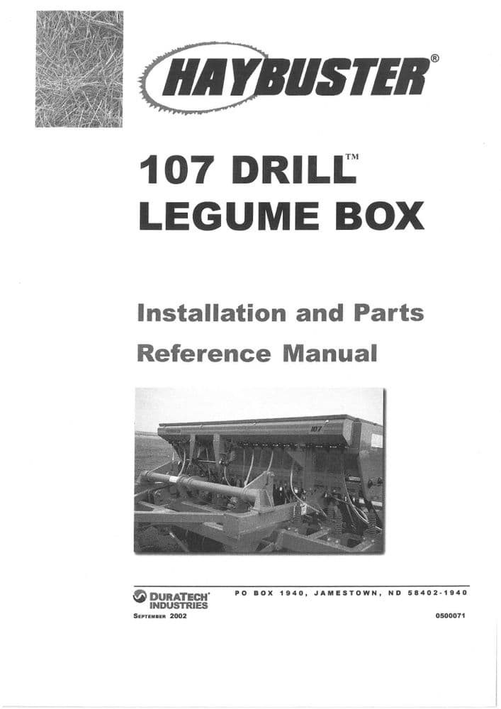 Haybuster Drill 107 Legume Box Operators Manual with Parts List