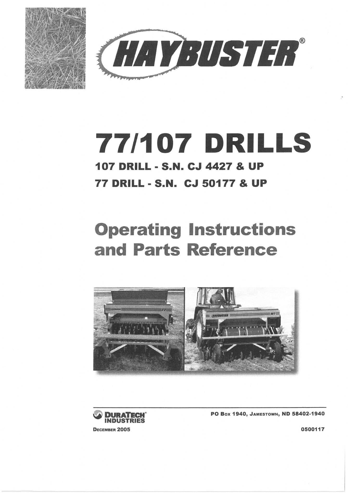 Haybuster Drill 77 107 Operators Manual with Parts List