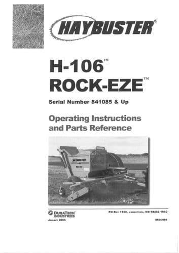 Haybuster H-106 Rock-Eze Operators Manual with Parts List