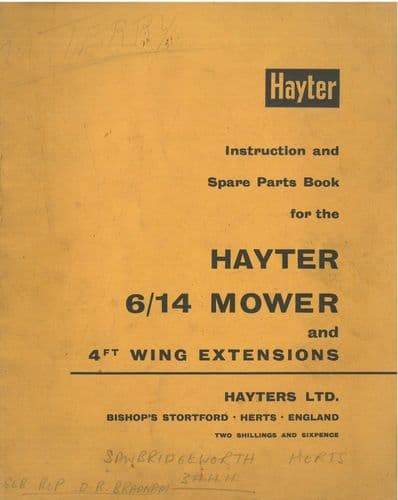 Hayter  6/14 Mower Operators Manual with Parts List