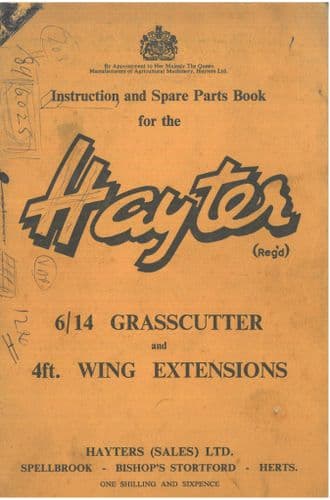 Hayter 6/14 Rotary Grasscutter & 4ft Wing Extensions Operators Manual with Parts List (1)