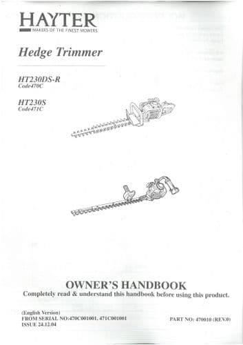 Hayter Hedge Trimmer HT230DSR HT230S  Operators Manual