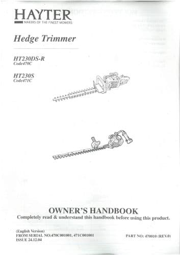 Hayter Hedge Trimmer HT230DSR HT230S  Operators Manual