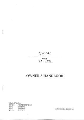 Hayter Mower Spirit 41 - 617E & 619E Operators Manual with Parts List