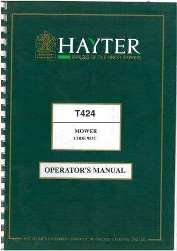Hayter Mower T424 Operators Manual