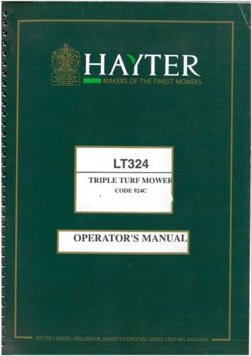 Hayter Triple Turf Mower LT324 Operators Manual - LT 324 - 924C