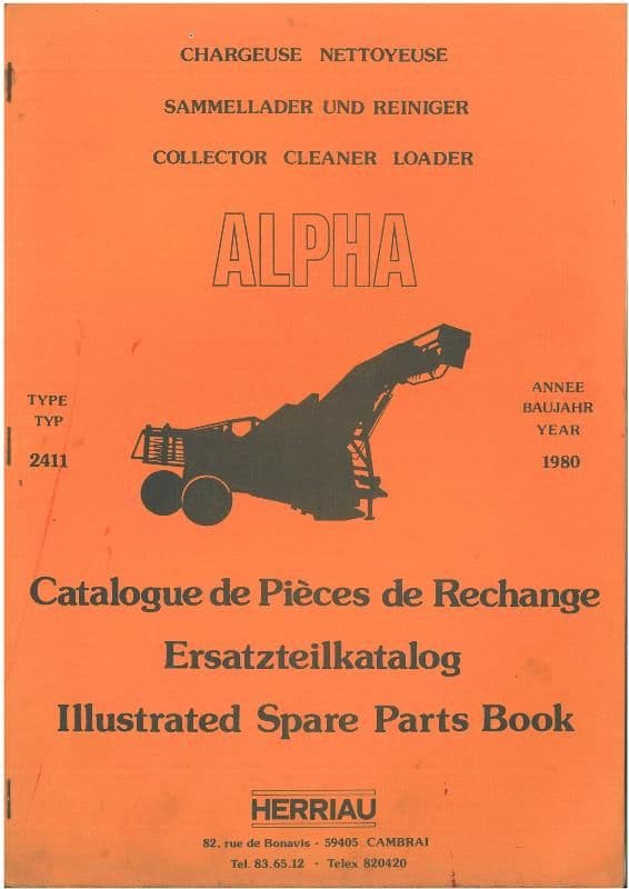 Herriau Alpha Type 2411 Beet Collecter Cleaner Loader Parts Manual