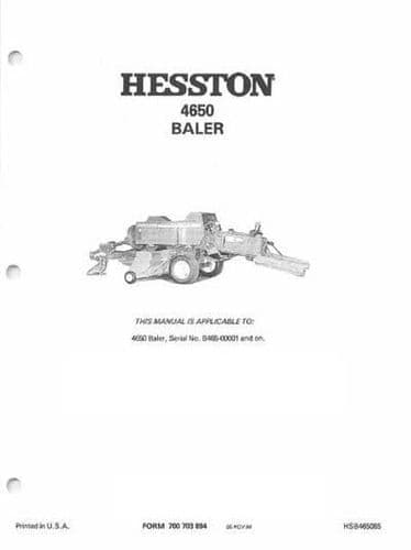 Hesston Baler 4650 Operators Manual Same As Case IH 8550