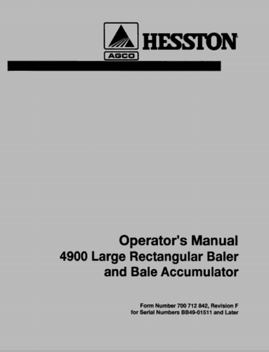 Hesston Baler 4900 and Bale Accumulator Operators Manual