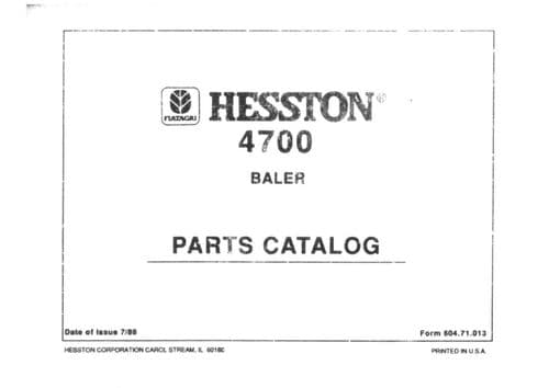 Hesston Fiatagri Baler 4700 Parts Manual