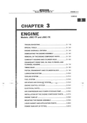 Hino Diesel Engine J08C-TP J08C-TR Workshop Repair Manual