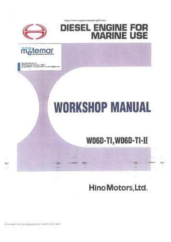 Hino Marine Diesel Engine W06D-T W06D-TI Workshop Repair Manual
