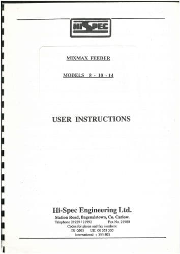 HiSpec  Diet Feeder Wagon MixMax 8, 10, 14 Operators Manual - ORIGINAL