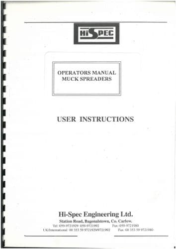HiSPEC Muck Spreader Operators Manual