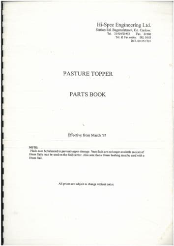 HiSpec Pasture Topper T8G M9 T8 M6 & Mounted Disc Topper Parts Manual