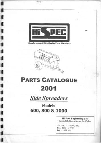 HiSPEC Side Spreader 600 800 1000 Parts Manual