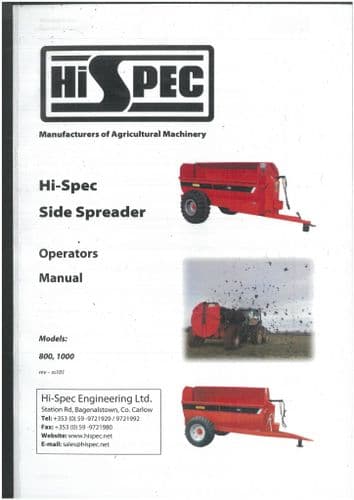 HiSPEC Slurry Tanker Side Spreader 800 & 1000 Operators Manual - ORIGINAL