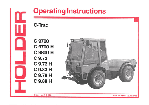 Holder C-Trac C9700 C9700H C9800H C9.72 C9.72H C9.83H C9.78H C9.88H Operators Manual