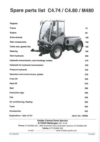 Holder Sidewalk Tractor C4.74 C4.80 M480 Parts Manual