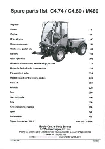 Holder Sidewalk Tractor C4.74 C4.80 M480 Parts Manual
