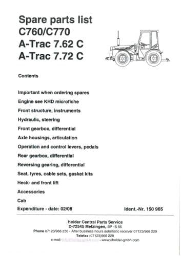 Holder Tractor A-Trac C760 C770 7.62C 7.72C Parts Manual