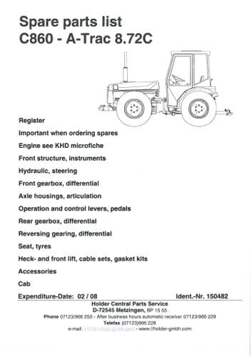 Holder Tractor A-Trac C860 8.72C Parts Manual