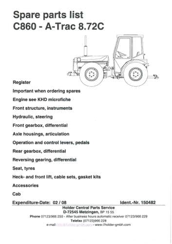 Holder Tractor A-Trac C860 8.72C Parts Manual