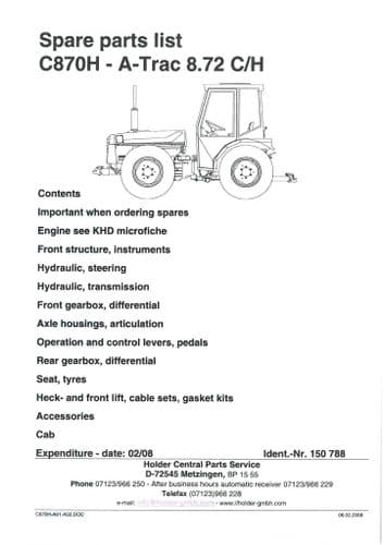 Holder Tractor A-Trac C870H 8.72C.H Parts Manual