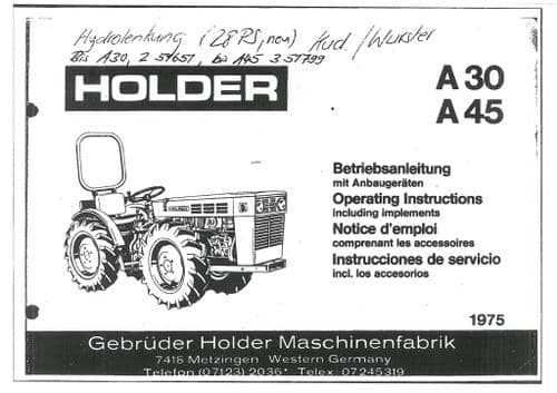 Holder Tractor A30 & A45 Operators Manual