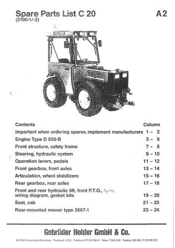 Holder Tractor C20 Parts Manual