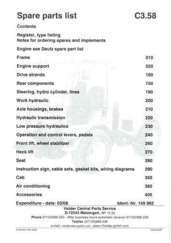 Holder Tractor C3.58 Parts Manual