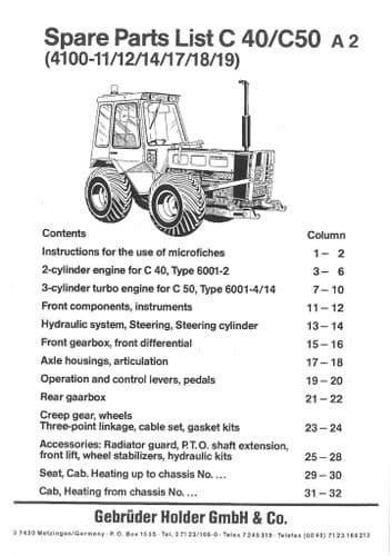 Holder Tractor C40 & C50 Parts Manual