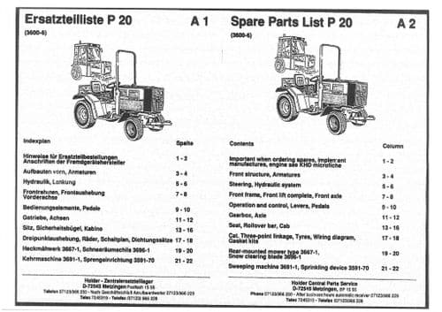 Holder Tractor P20 Parts Manual