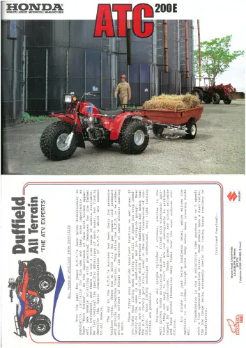 Honda Bike ATC200E Trike Brochure, Duffield Litertaure and 5 x Photos