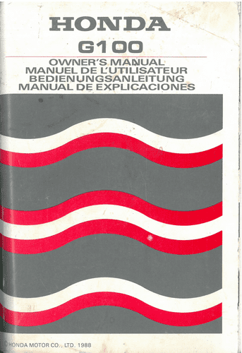 Honda Engine G100 Owners Manual - ORIGINAL