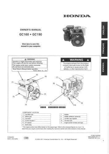 Honda Engine GC160 GC190 Operators Manual