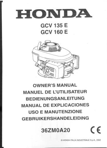 Honda Engine GCV 135 E, GCV 160 E Operators Manual - GCV135E GCV160E