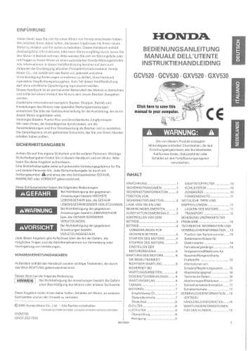 Honda Engine GCV520 GCV530 GXV520 GXV530 Operators Manual
