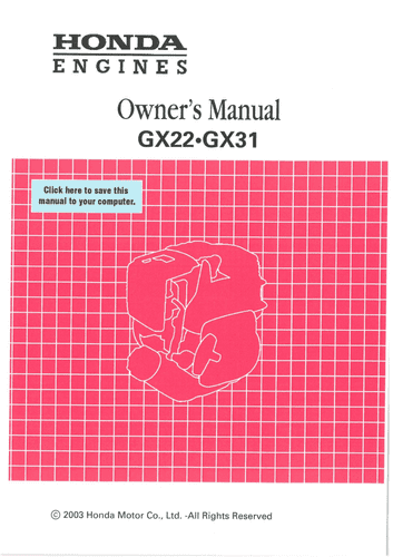 Honda Engine GX22 GX31 Operators Manual