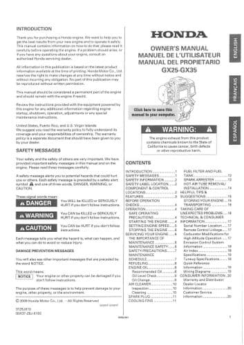 Honda Engine GX25 GX35 Operators Manual