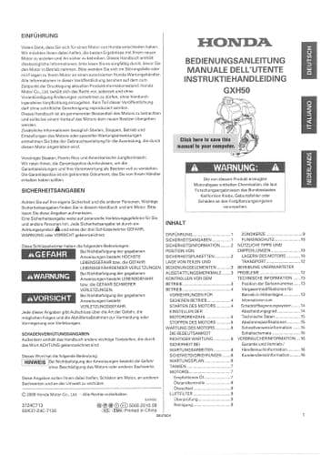 Honda Engine GXH50 Operators Manual